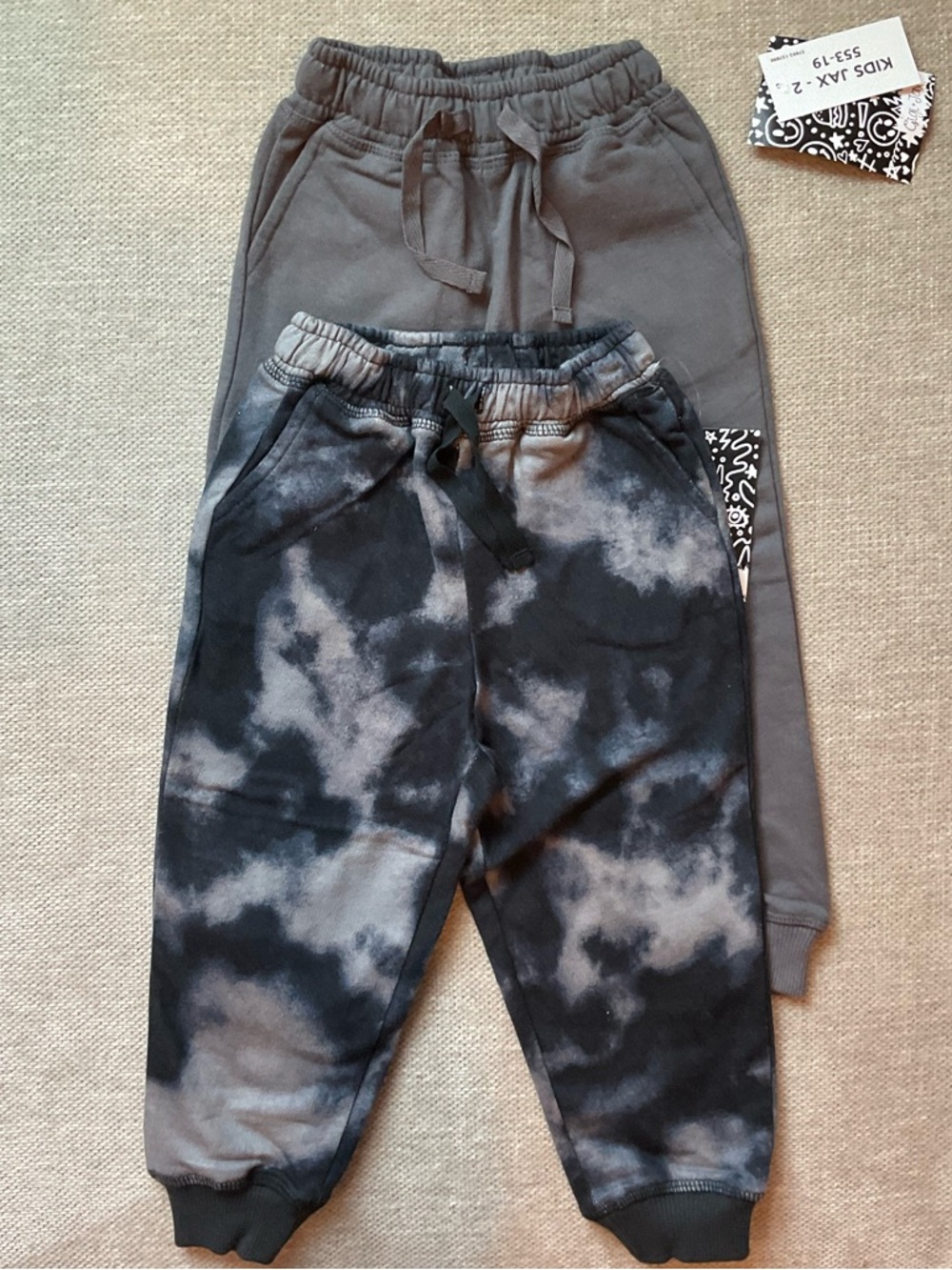2 - Kids Tie-Dye Jogger Pants - Black & Gray and Solid Gray Size 2